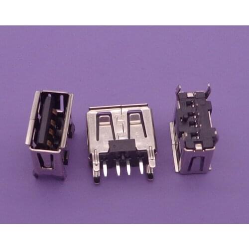 500Pcs/lot A Type Flat Angle 180 Degree Female USB PCB Connector Socket USB Jack Plug (black)