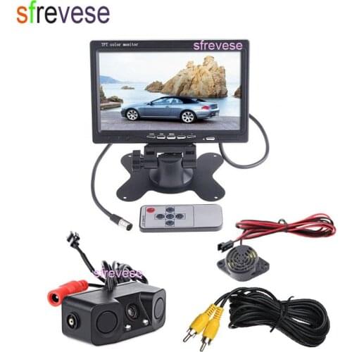 7" Car LCD Monitor Rear view Kit + 2 LED Car Parking Sensor Radar Reverse Backup Camera 170 Degree Wide Angle