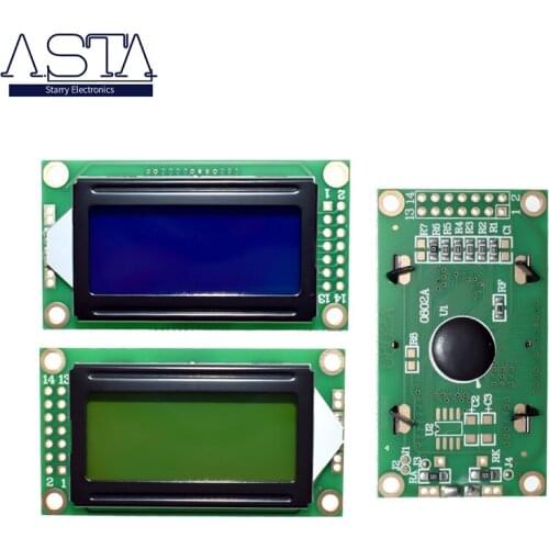 8 x 2 LCD Module 0802 Character Display Screen blue/yellow green