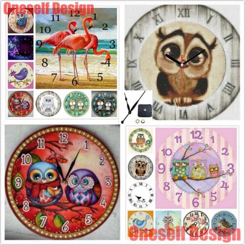 5d diamond painting with clock animal diy diamond embroidery full set with clock owl diamond mosaic christmas decor for home