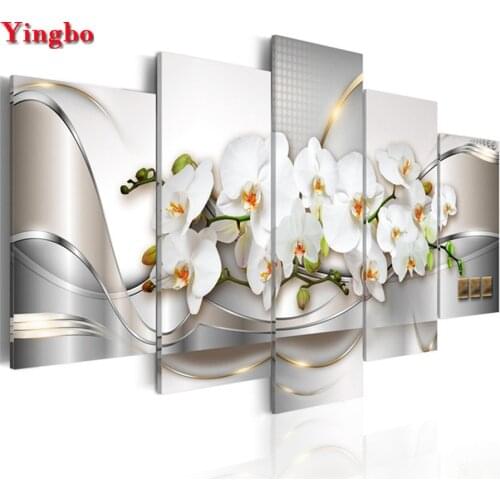 White magnolia Diamond Embroidery flowers 5 pieces Diamond Mosaic sale 5D DIY Diamond Painting Full Square/round Cross Stitch