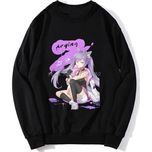Genshin Impact Keqing Anime Hoodies Men Hoodie Spring Autumn Sweater Streetwear Harajuku