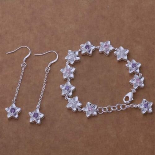 AS128 Lucky Silver Color 925 Jewelry Sets For Women Earring 181 + Bracelet 048 /bhsajyza Afsaiwza