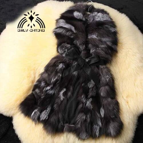 Free Shipping Genuine real natural Fox Fur vest with collar Women Crystal coat Winter Waistcoat custom Big Size 80-120 bust
