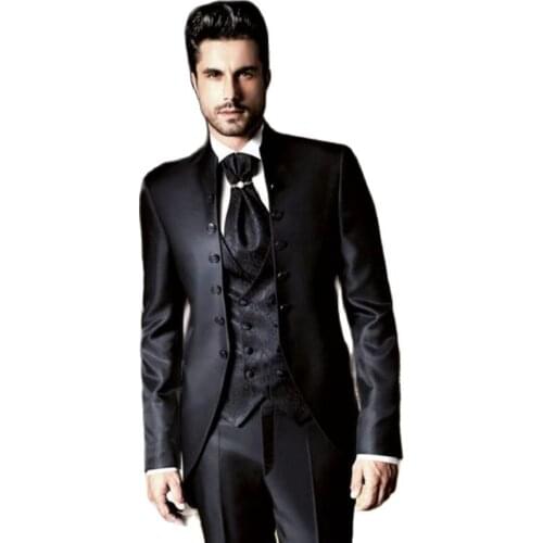 Shiny Black Mens Evening Dress Toast Suits Handsome Groom Tuxedos Wedding Blazer Business Suits (Jacket+Pants+Vest+Tie) K:2115