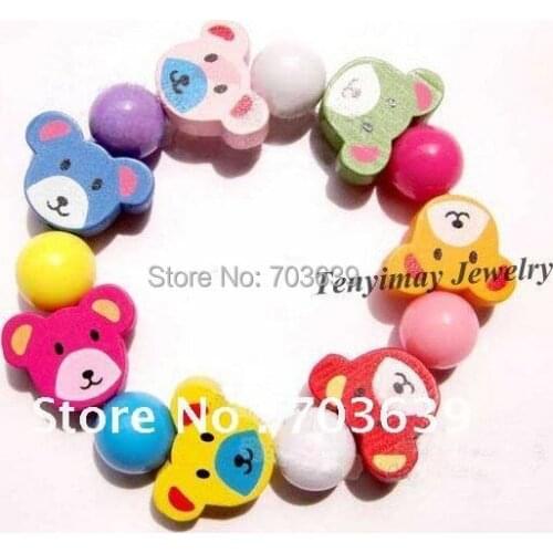 Lovely Bear Shape Kids Bracelet Wood Beaded Bracelet Free Shipping