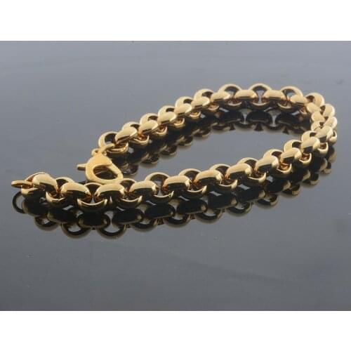 1pcs 7mm Men Women Yellow Gold Color Stainless Steel Rolo Link Chains Bracelets Jewelry