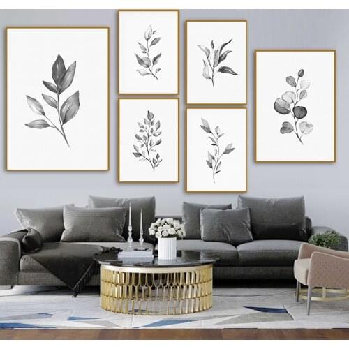 Black White Pencil Plant Leaves Wall Art Canvas Painting Nordic Posters And Prints Landscape Wall Pictures For Living Room Decor