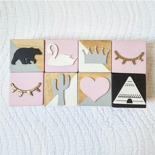 Wooden Square Four Design Best Gifts For Children Natural Wedding Decorations Photo Props Kids Toys Wood Crafts