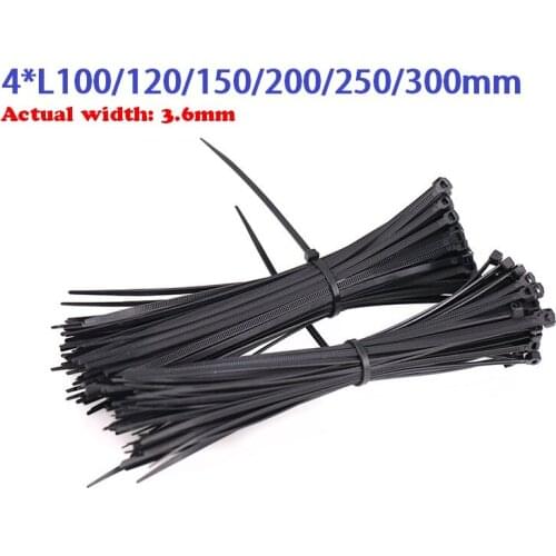 Actual width3.6mm)BK 4*L100/120/150/200/300MM Nylon Self locking Plastic Cable Loop Ties Fasten Wire cord Wrap plastic Zip Ties