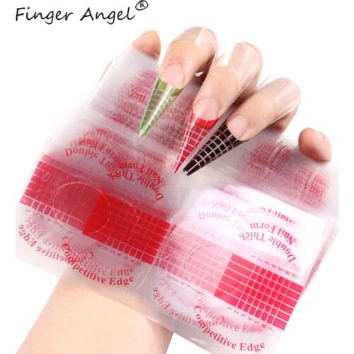 Finger Angel 100PCS PVC Nail Forms Nail Art French Plastic Guide Transparent Horseshoe Chablon Nails Extension Manicure Tool