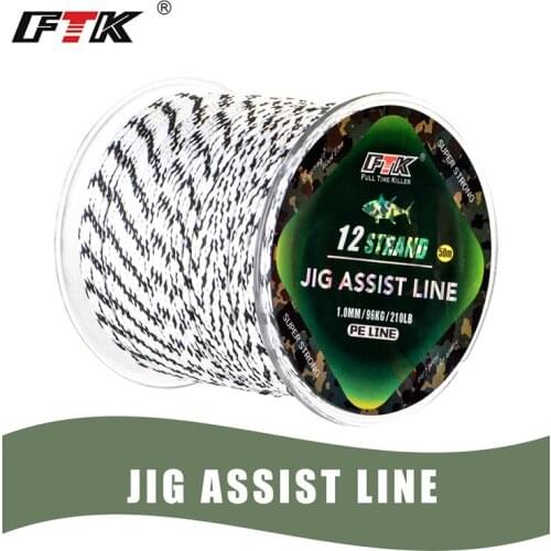 FTK Jig Assist Line 12 Strands Carp Braided Wire 50m 70LB 140LB 210LB PE Performance Strong Multifilament Cord Carp Fishing