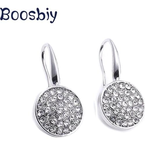Hot Sale Simple Silver Plated Round Circle Earrings With Crystal Cubic Zircon Fashion Brand Brincos Jewelry For Women Girls