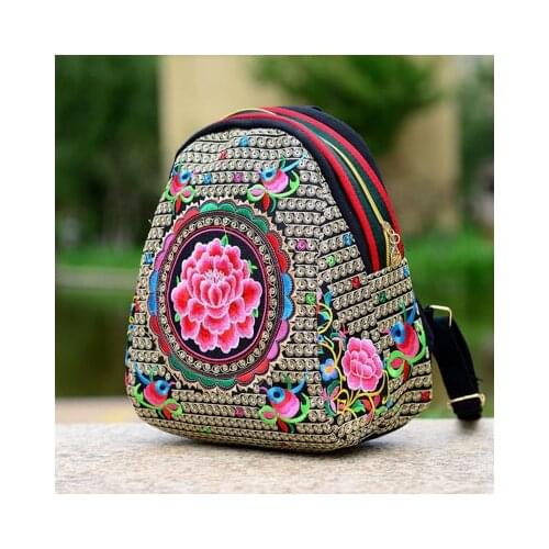 Fashion national embroidery women small shopping backpack!Nice floral embroidered lady casual backrack All-match canvas backruck