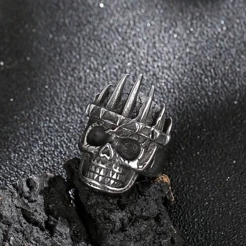 Mens Classic Nobility King Crown Skull and Crown Design 316L Stainless Steel Biker Ring Men Jewelry Gift