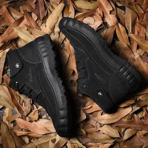 Hot Sale Men Boots Winter Warm Genuine Leather Snow Boots High Quality Ankle Shoes Casual Mens Shoes Ankle Sneakers Big Size 45