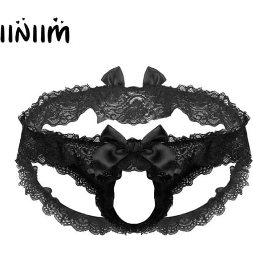 Mens Sissy Ruffled Frilly Lace Lingerie Panties with Crotchless Open Butt Sissy Bowknot Jockstraps Hole Gay Sex Briefs Underwear