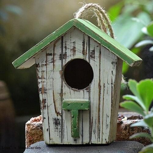 Hanging Small Distressed Solid Wood Handmade Decorative Bird House