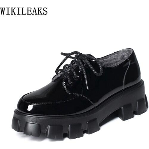Leather Casual Shoes 2021 Fashion Women Oxford Shoes for Women Patent Leather Block Heels Boots Female Women Shoes Platform