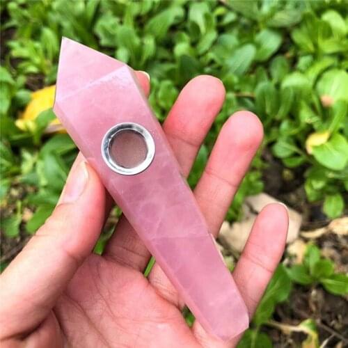 Natural gemstone rose quartz smoking pipes crystal healing stones for gifts
