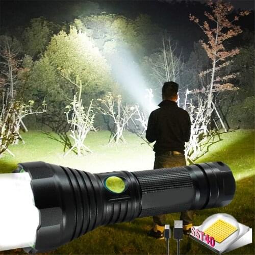 40000 LM Super Powerful LED Flashlight SST40 Tactical Torch 4 Modes USB Rechargeable Lamp Waterproof Lantern Uses 26650 For Fish