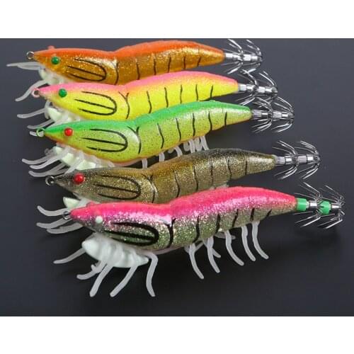 Luminous Wood Shrimp 21gram Squid Hook Soft Foot Pseudoprawn Simulation Shrimp With Ring Bead Cuttlefish Bait Fishing Gear