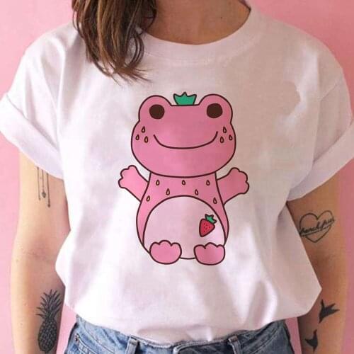 Pink Strawberry Frog Printed Cartoon Women T Shirt Creative Animated Animals Graphic T-shirt Beautiful Clothes Tumblr Mujer