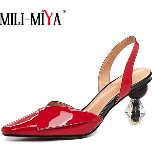 MILI-MIYA Women Sex Pumps Cow Leather Strange Heels Mixed Colors Without Strap High Quality Party Dress Spring/Summer Shoe