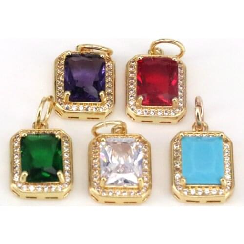10Pcs NEW Gold Color Colorful Crystal Trendy Square Charms Pendant Diy Earring Bracelet Necklace Jewelry Charms Accessori
