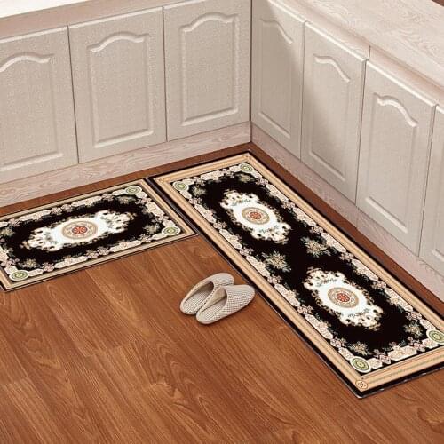 2 Pieces Europe Classical Style Kitchen Rug Printing Rectangle Living Room Bedroom Carpet Non-slip Bathroom Mats Home Door Rugs