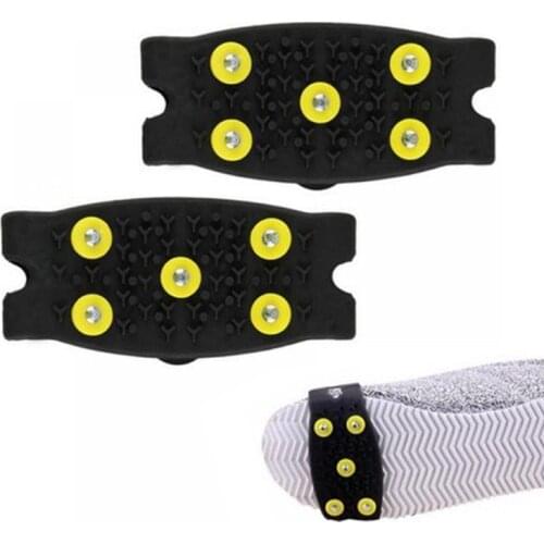 2Pcs/Pair Ice & Snow Grips Over Shoe Boot Traction Cleat Rubber Spikes Anti Slip 5 Stud Crampons Slip-on Stretch Footwear