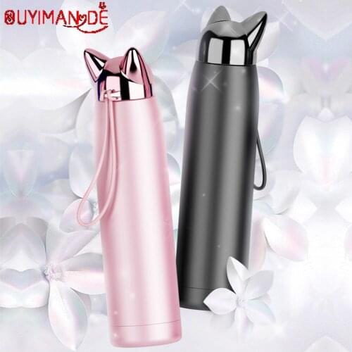 320ml girls Water Bottle Double Wall Thermos Stainless Steel Vacuum Flasks Cute Cat Fox Ear Thermal ravel Mug eco friendly