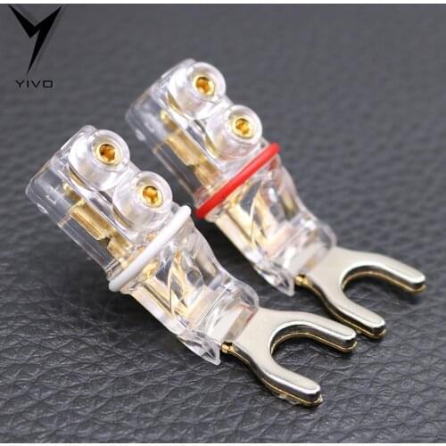 4pcs Hi-end Guangzhou YIVO Pure Red Copper Y shape Speaker Audio Jack Plugs screwing Banana Plug Connector Connectors