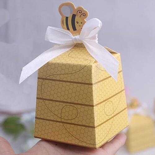5pcs Cute Bee Paper Gift Box DIY Birthday Wedding Favor Cookie Candy Bag Baby Shower Party Decoration Candy Box With Ribbon