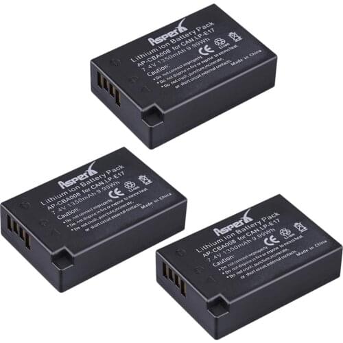 AsperX 3Pcs 1350mAh LP-E17 LPE17 LP E17 Lithium Ion Batteries for Canon EOS M3 M5 750D 760D 800D T6i T6s 8000D Kiss X8i Camera