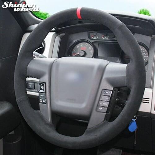 Shining wheat Black Suede Red Marker Car Steering Wheel Cover For Ford F-150 (RAPTOR) 2009-2015