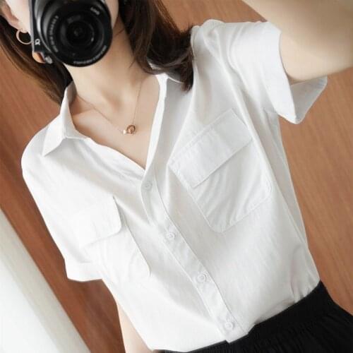 2021 Summer Blouse Korean Short Sleeve White Cotton Shirt Womens Tops and Blouses Vintage Women Shirts Blusas Feminina Top Y963