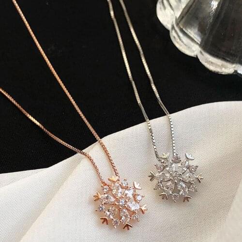 Snowflake Necklace for Women Gold Silver Color Clavicle Chain Ins Simple All-Match Niche Design Rose Girlfriends Couples Girls