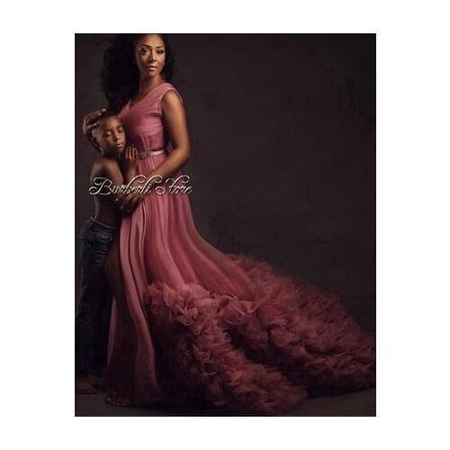 Elegant Ruffles Tulle Long Maternity Dresses To Photography See Thru Sleeveless Mesh Lush Tiered Tulle Dress Long Robe Vestidos