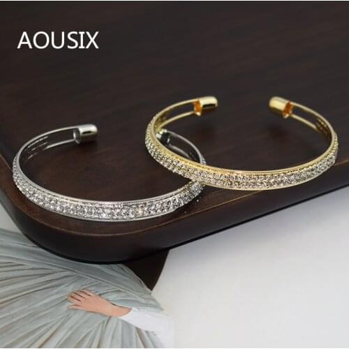 Elegant Crystal Cuff Gold Silver Color Bangles Bridal Bracelet Lady Bracelet Bracelets & Bangles Jewelry Pulseras Mujer