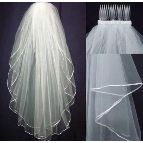 White Or Ivory 2 layers Wedding Bridal veil elbow Length with comb