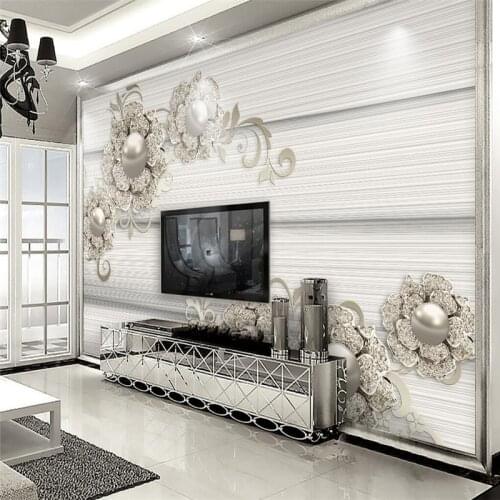 Beibehang Custom Photo 3d Wallpaper Mural Wall paper 3D Luxury Diamond Flower Jewelry TV Wall Background Wall papel de parede