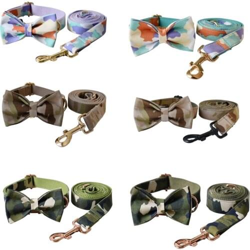 Camouflage Dog Collar Traction Rope Bow tie Pitbull Personalized Engraved Pet Name Retailing Supplies Accessories