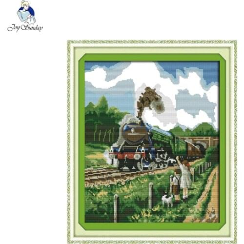 Joy sunday Train Canvas DMC 11ct 14ct Counted Chinese Cross Stitch Kits NKF Printed Stitch Cross for Embroidery Home Decor