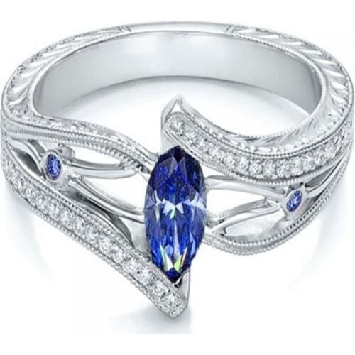 Female Light Sky Blue Wedding Ring Solitaire Band Oval Stone Engage Party Women Luxury Jewelry Shine CZ Stone Finger Accessory