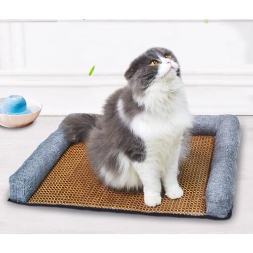 Dog Mat Rattan Pet Nest Mat Summer Dog Cat Mat Nest Hand Woven Sofa Kennel Straw Bamboo Cozy Pet Cooling Sleeping Pad Mat
