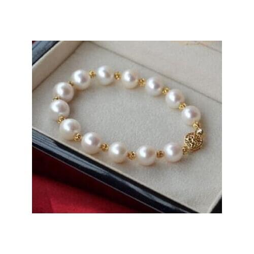 BEAUTIFUL 7.5"-8" AAA+ 9-10MM SOUTH SEA GENUINE WHITE PEARL BRACELET