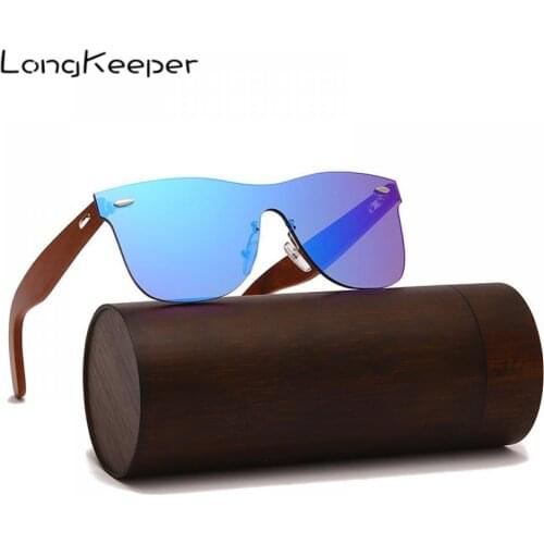 LongKeeper 2021 Mens Wooden Sunglasses Women Fashion Brand Designer Mirror Lens Sun Glasses High Quality With Wood Glasses Case