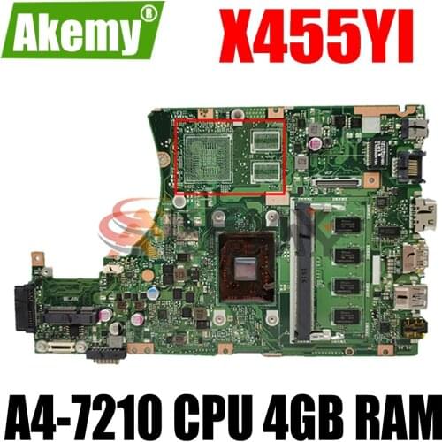 X455YI motherboard with A4-7210 CPU 4GB RAM For Asus X455YI X455Y X455DG X455D laptop motherboard X455YI mainboard test 100% ok