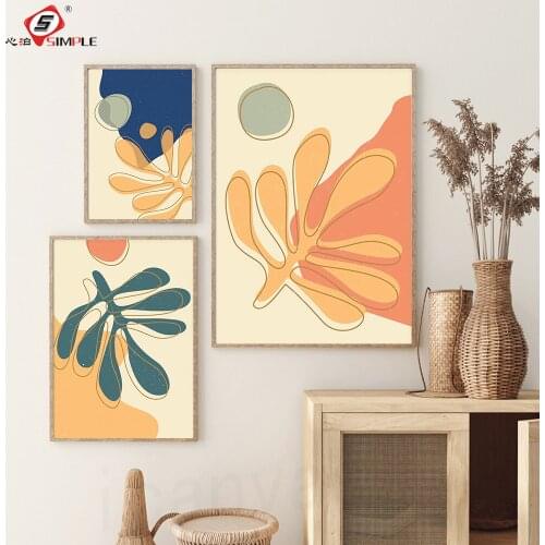 Matisse Yellow Blue Green Leaves Canvas Poster Abstract Plant Wall Art Print Painting Nordic Livingroom Home Decorative Pictures